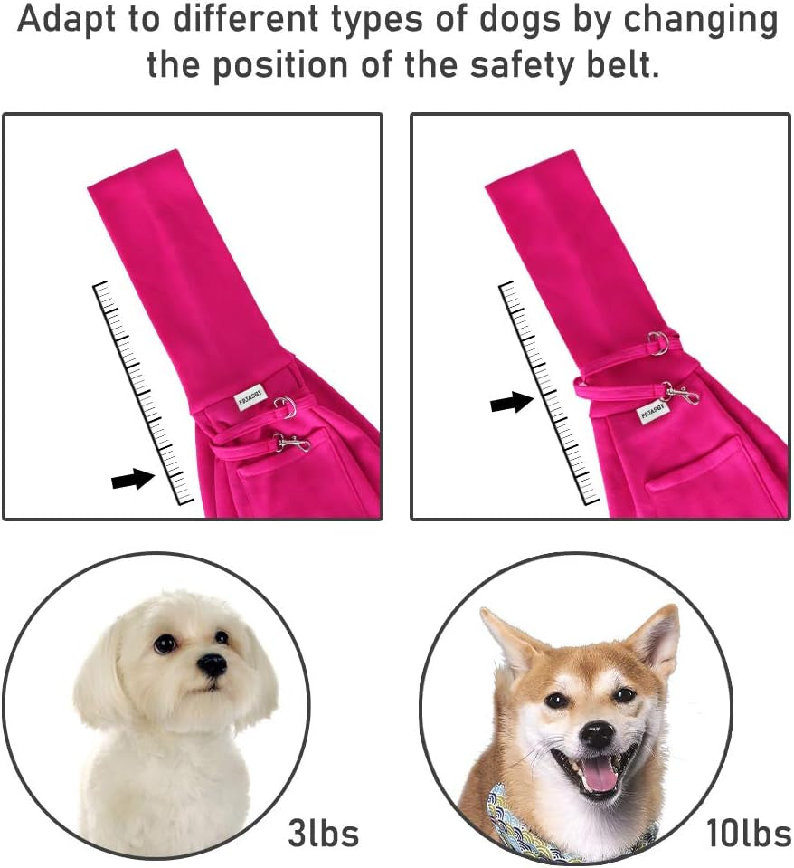 Small Pet Sling Carrier-Hands Free Reversible Pet Papoose Bag Tote Bag with a Pocket Safety Belt Dog Cat for Outdoor Travel Rose Red