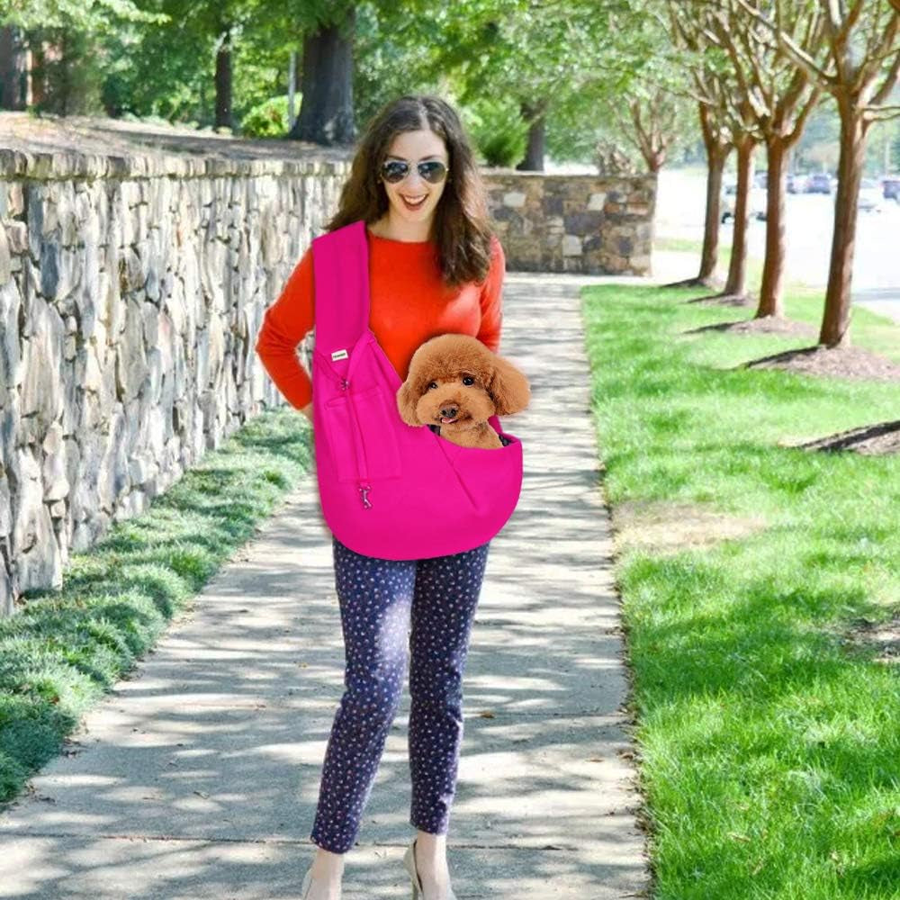 Small Pet Sling Carrier-Hands Free Reversible Pet Papoose Bag Tote Bag with a Pocket Safety Belt Dog Cat for Outdoor Travel Rose Red