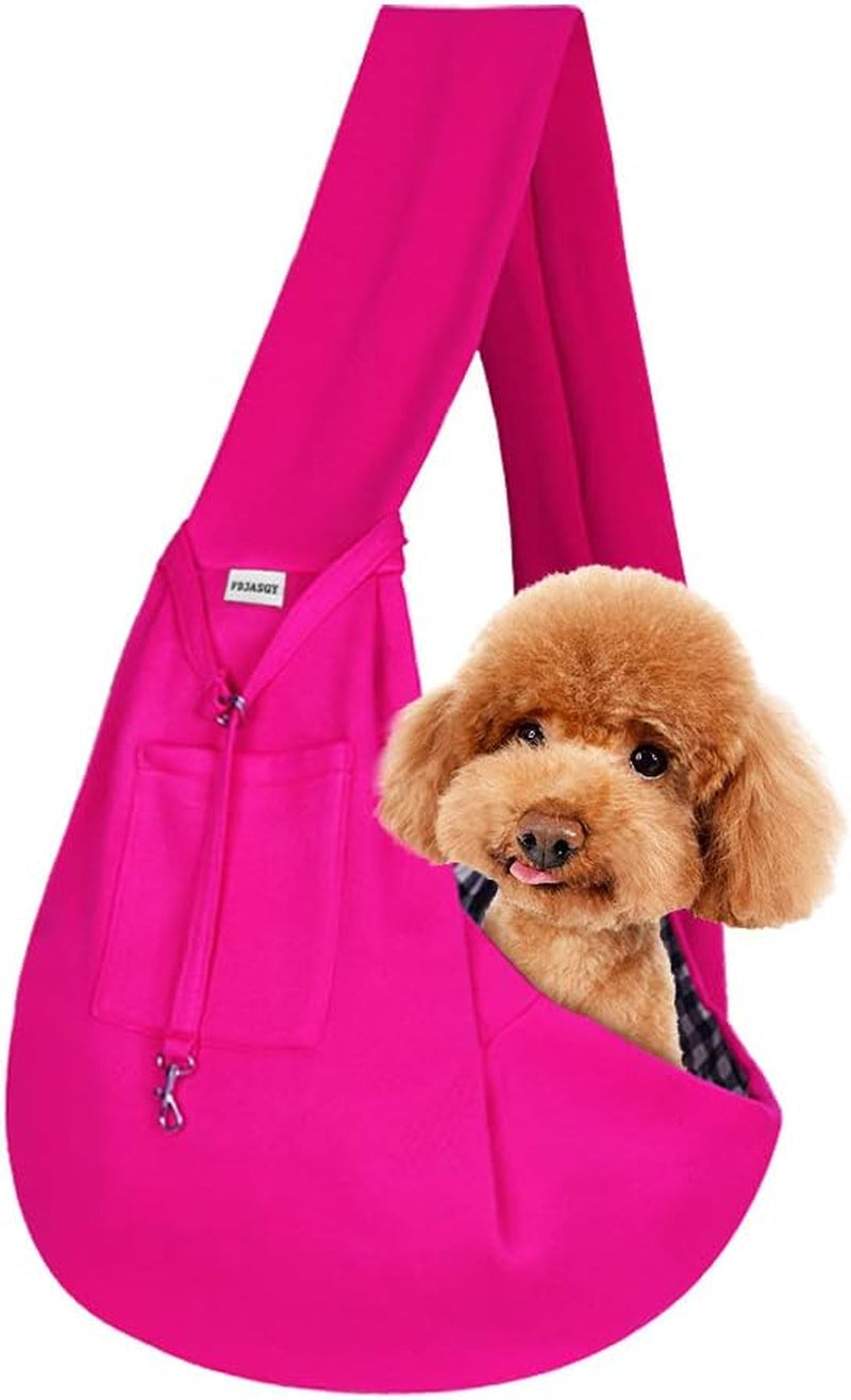 Small Pet Sling Carrier-Hands Free Reversible Pet Papoose Bag Tote Bag with a Pocket Safety Belt Dog Cat for Outdoor Travel Rose Red