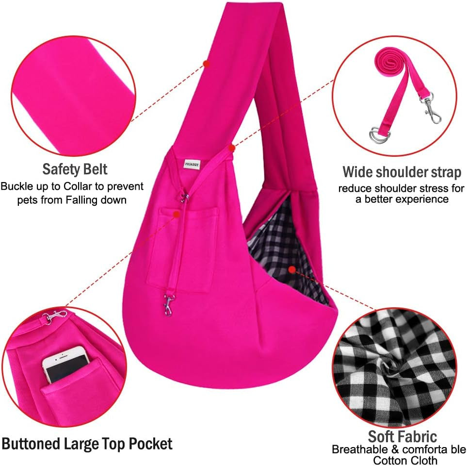 Small Pet Sling Carrier-Hands Free Reversible Pet Papoose Bag Tote Bag with a Pocket Safety Belt Dog Cat for Outdoor Travel Rose Red