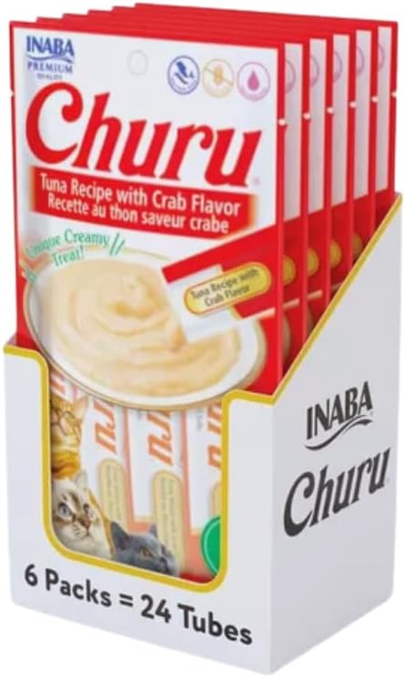 Delicious Churu Cat Treats - Lickable, Creamy Purée with Tuna & Chicken Flavor, Grain-Free Hydration Snack for Cats - 50 Convenient 0.5 oz Tubes!