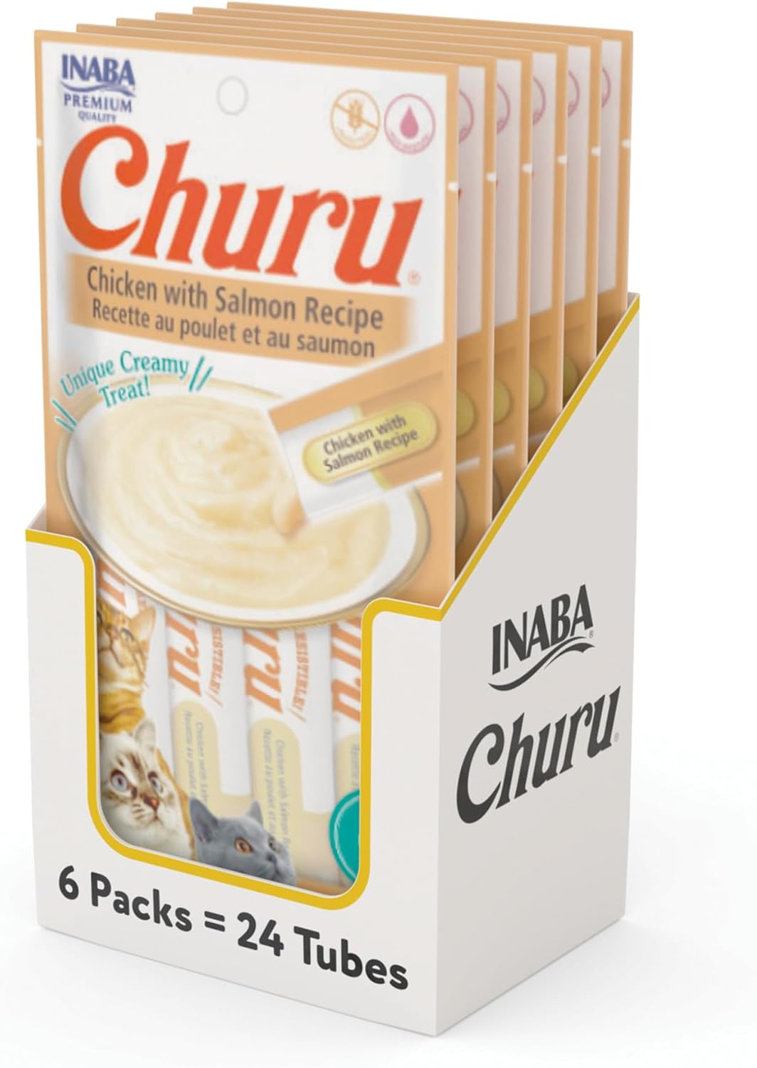 Delicious Churu Cat Treats - Lickable, Creamy Purée with Tuna & Chicken Flavor, Grain-Free Hydration Snack for Cats - 50 Convenient 0.5 oz Tubes!