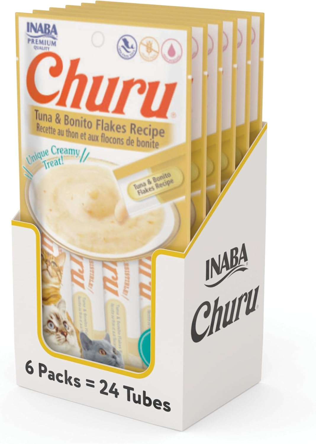 Delicious Churu Cat Treats - Lickable, Creamy Purée with Tuna & Chicken Flavor, Grain-Free Hydration Snack for Cats - 50 Convenient 0.5 oz Tubes!