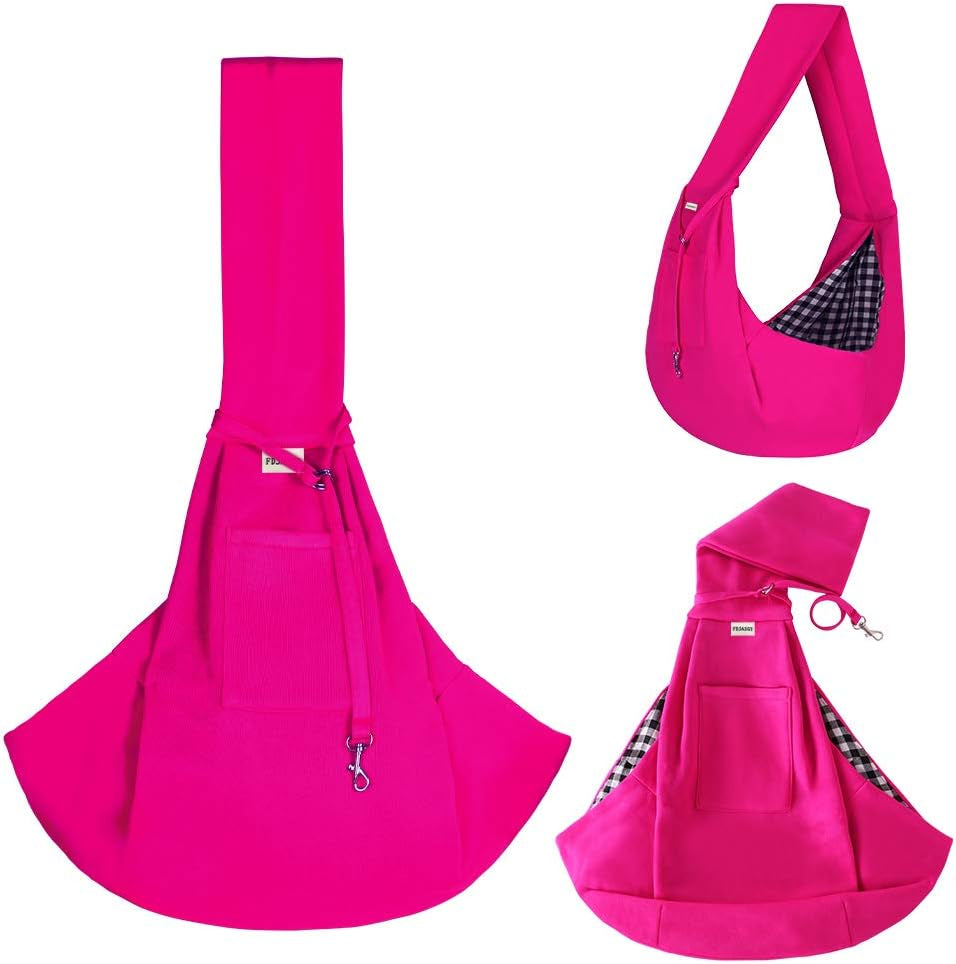 Small Pet Sling Carrier-Hands Free Reversible Pet Papoose Bag Tote Bag with a Pocket Safety Belt Dog Cat for Outdoor Travel Rose Red