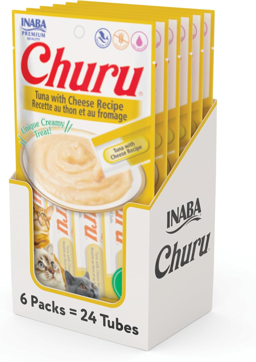 Delicious Churu Cat Treats - Lickable, Creamy Purée with Tuna & Chicken Flavor, Grain-Free Hydration Snack for Cats - 50 Convenient 0.5 oz Tubes!