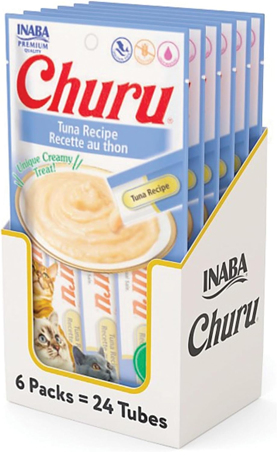 Delicious Churu Cat Treats - Lickable, Creamy Purée with Tuna & Chicken Flavor, Grain-Free Hydration Snack for Cats - 50 Convenient 0.5 oz Tubes!