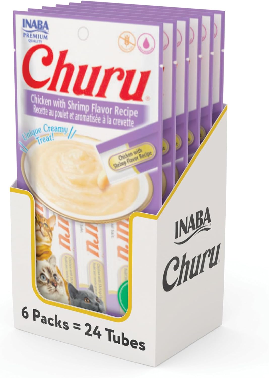 Delicious Churu Cat Treats - Lickable, Creamy Purée with Tuna & Chicken Flavor, Grain-Free Hydration Snack for Cats - 50 Convenient 0.5 oz Tubes!