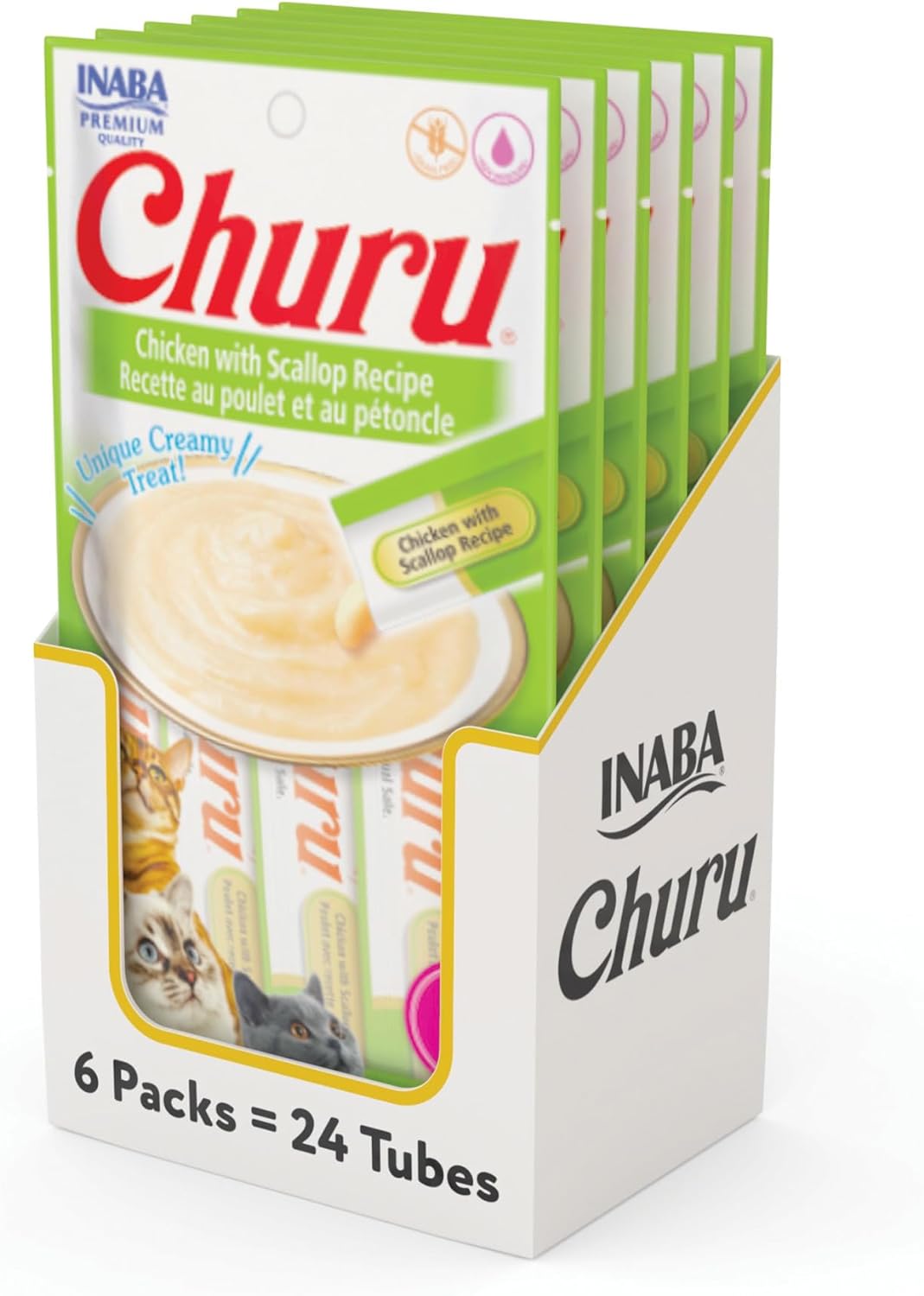 Delicious Churu Cat Treats - Lickable, Creamy Purée with Tuna & Chicken Flavor, Grain-Free Hydration Snack for Cats - 50 Convenient 0.5 oz Tubes!