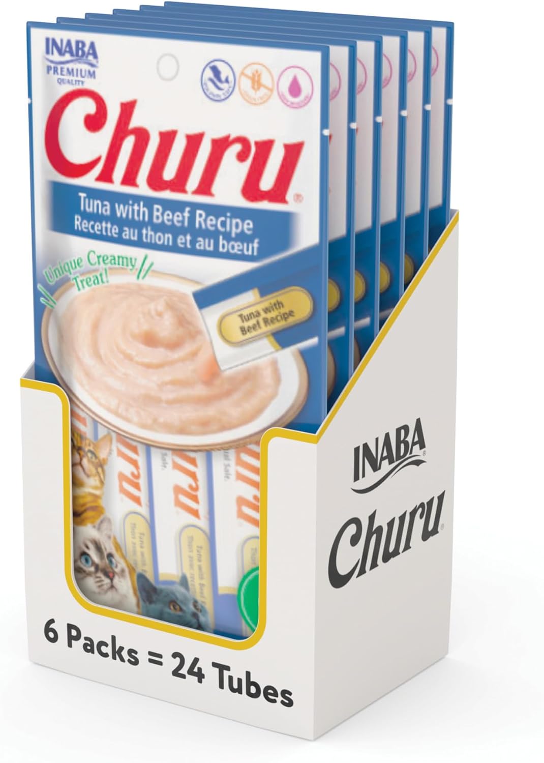 Delicious Churu Cat Treats - Lickable, Creamy Purée with Tuna & Chicken Flavor, Grain-Free Hydration Snack for Cats - 50 Convenient 0.5 oz Tubes!