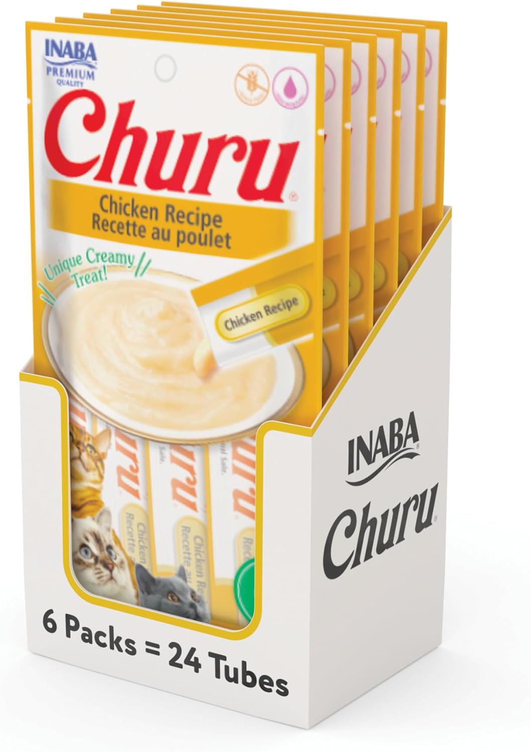 Delicious Churu Cat Treats - Lickable, Creamy Purée with Tuna & Chicken Flavor, Grain-Free Hydration Snack for Cats - 50 Convenient 0.5 oz Tubes!