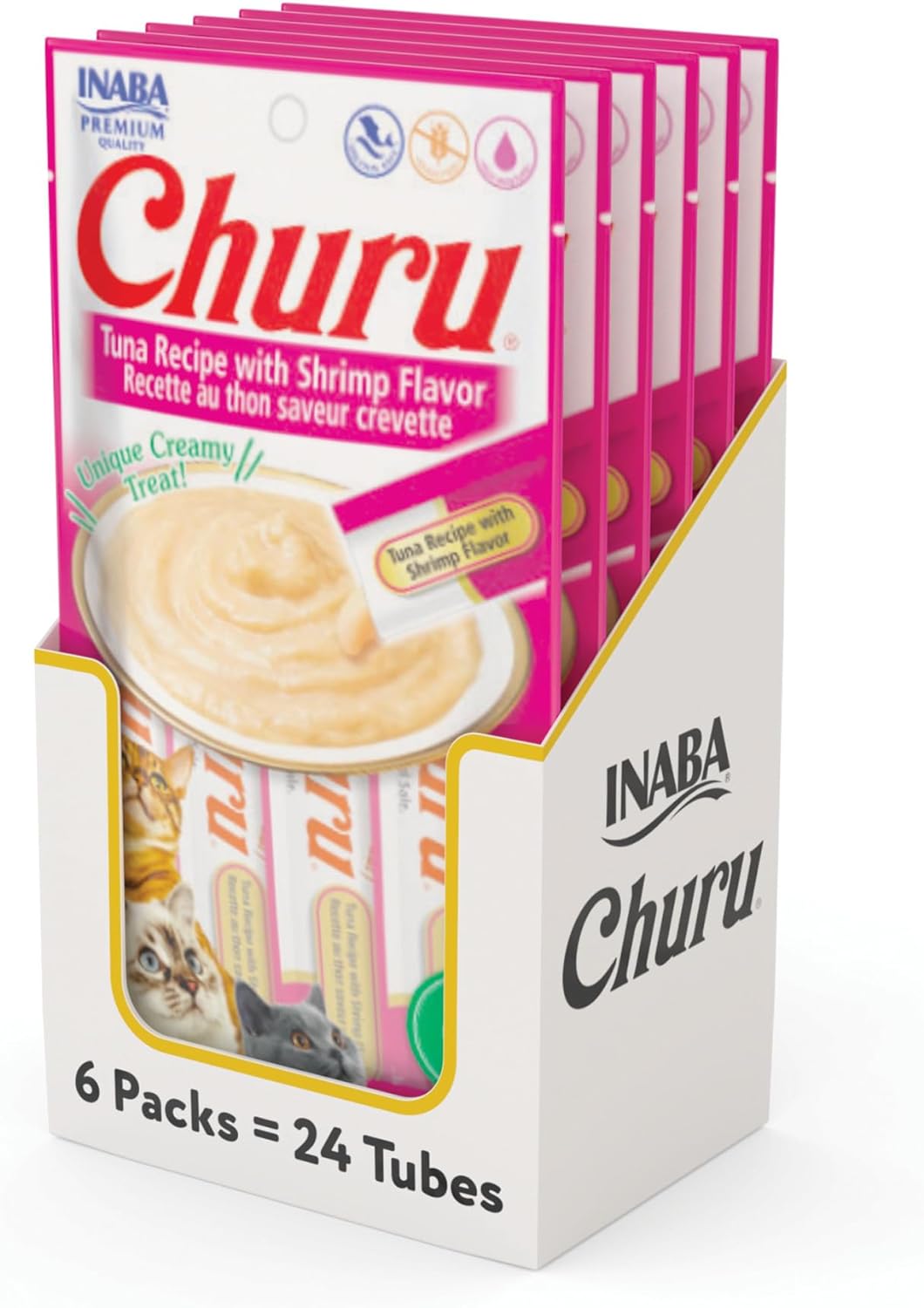 Delicious Churu Cat Treats - Lickable, Creamy Purée with Tuna & Chicken Flavor, Grain-Free Hydration Snack for Cats - 50 Convenient 0.5 oz Tubes!