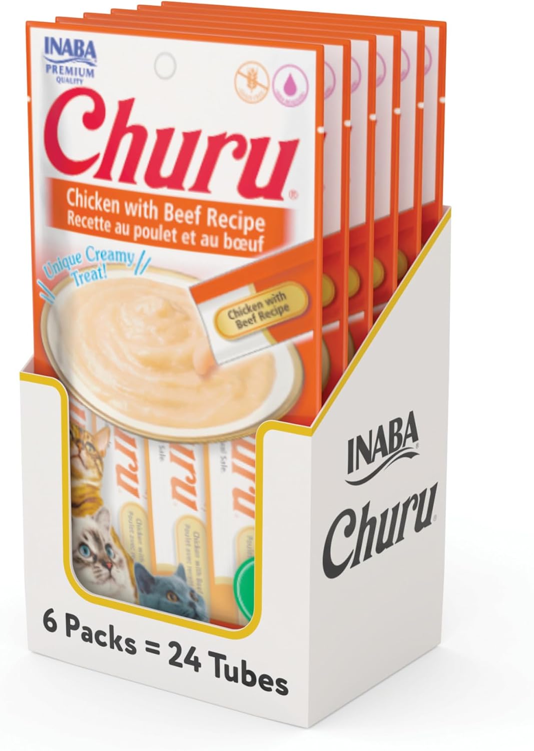 Delicious Churu Cat Treats - Lickable, Creamy Purée with Tuna & Chicken Flavor, Grain-Free Hydration Snack for Cats - 50 Convenient 0.5 oz Tubes!