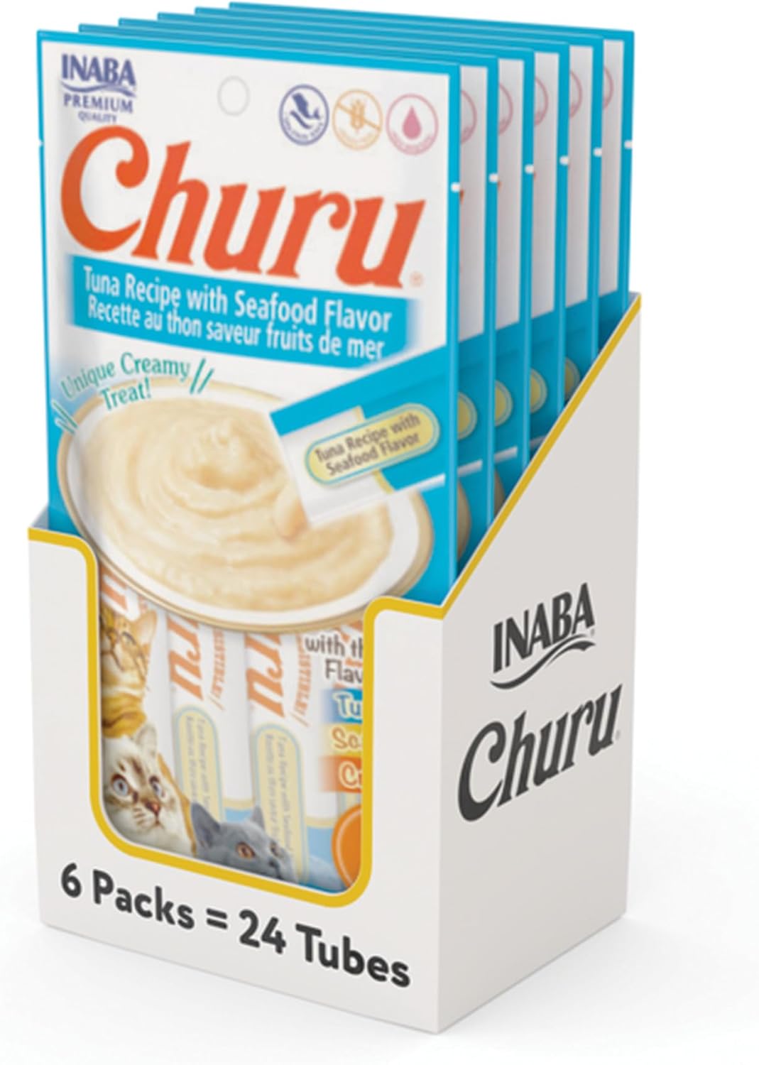 Delicious Churu Cat Treats - Lickable, Creamy Purée with Tuna & Chicken Flavor, Grain-Free Hydration Snack for Cats - 50 Convenient 0.5 oz Tubes!