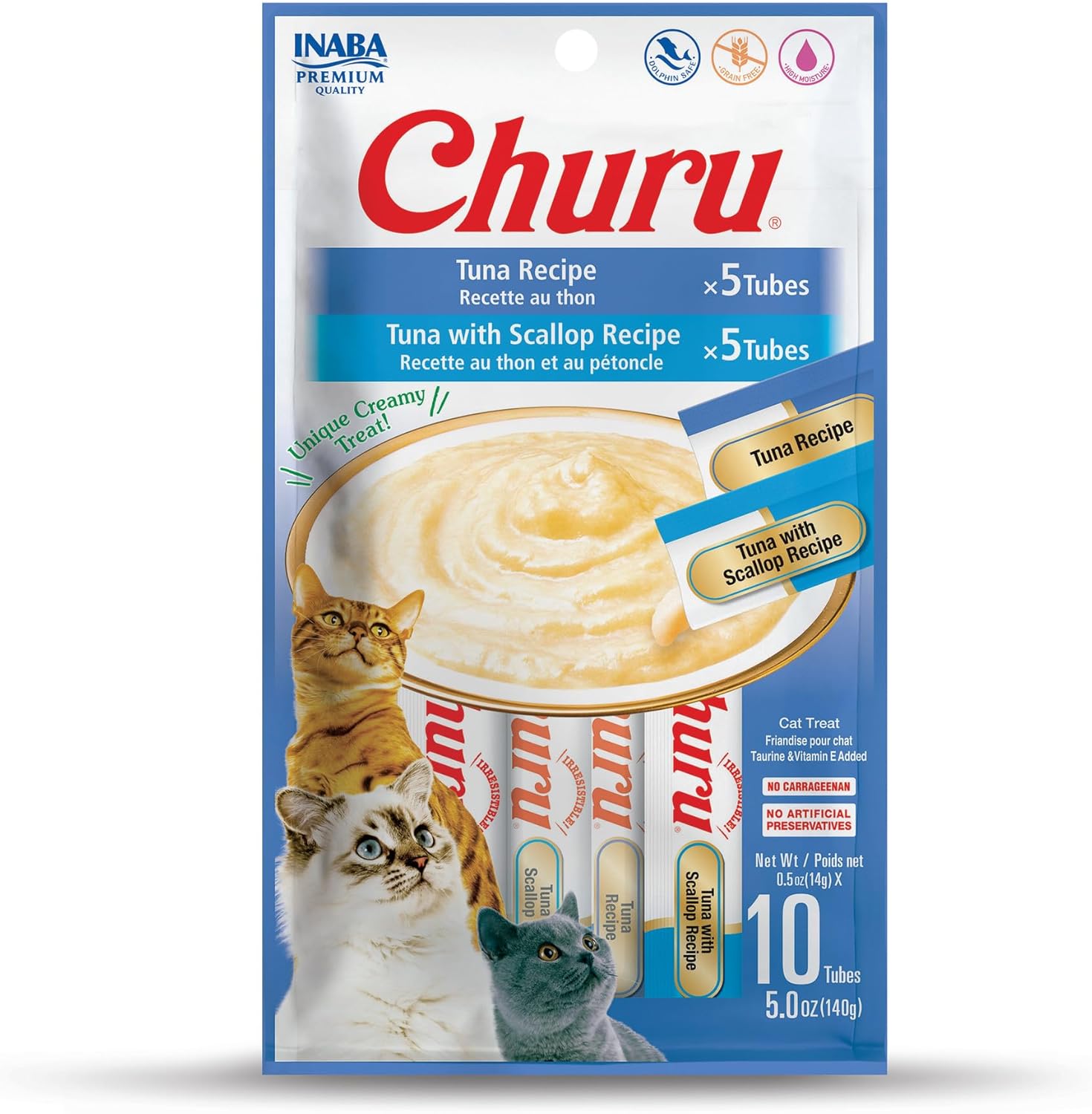 Delicious Churu Cat Treats - Lickable, Creamy Purée with Tuna & Chicken Flavor, Grain-Free Hydration Snack for Cats - 50 Convenient 0.5 oz Tubes!