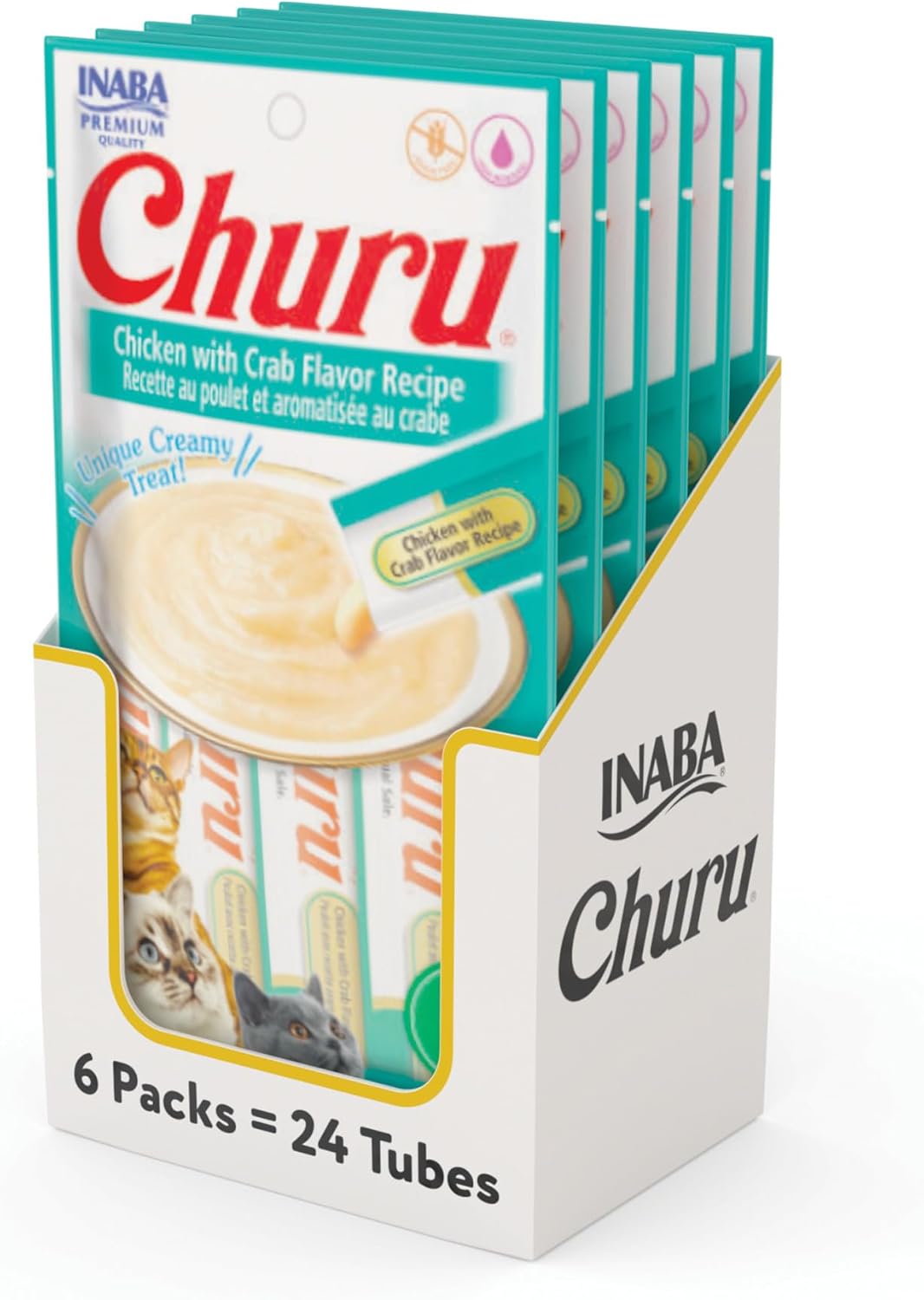 Delicious Churu Cat Treats - Lickable, Creamy Purée with Tuna & Chicken Flavor, Grain-Free Hydration Snack for Cats - 50 Convenient 0.5 oz Tubes!
