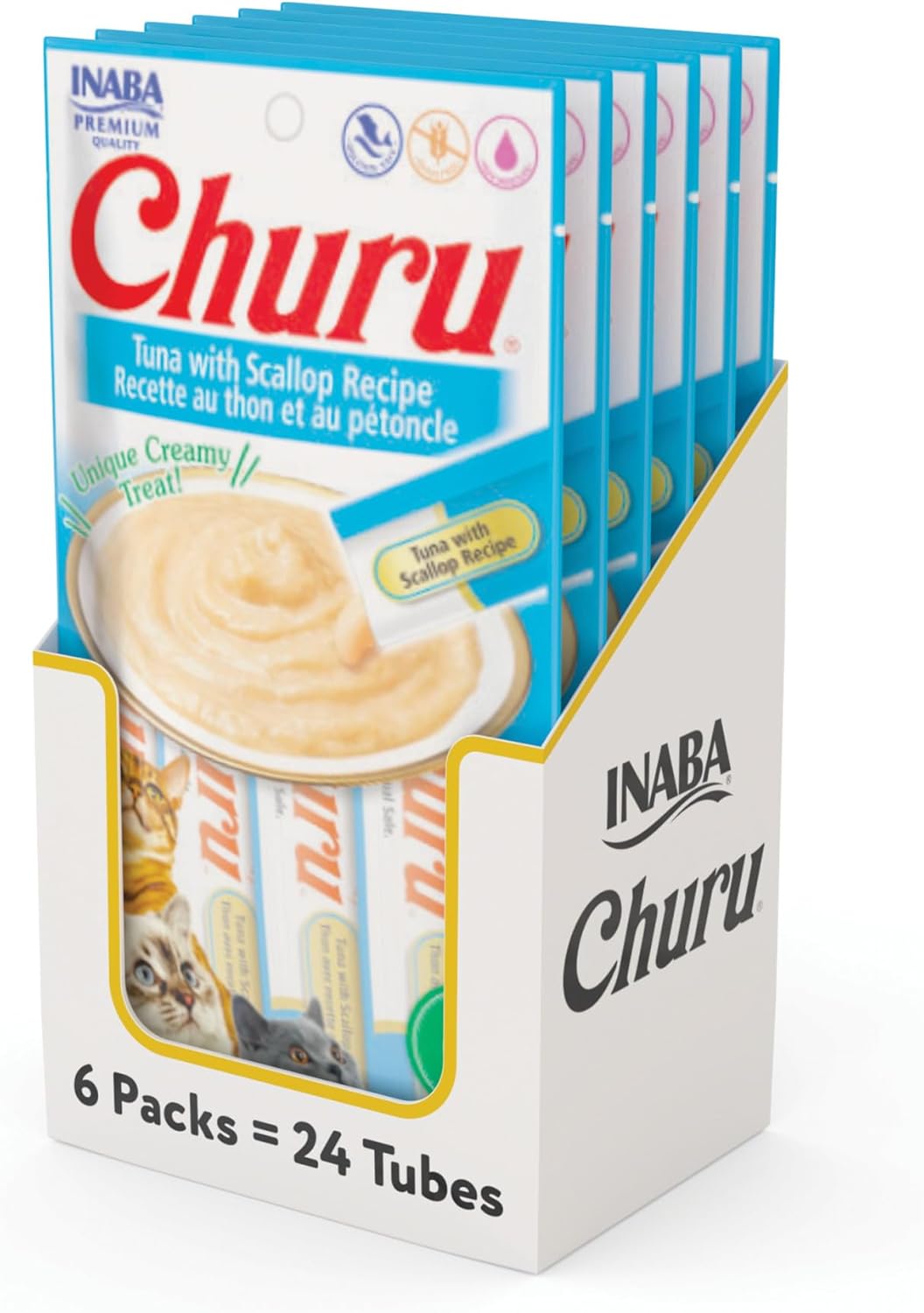 Delicious Churu Cat Treats - Lickable, Creamy Purée with Tuna & Chicken Flavor, Grain-Free Hydration Snack for Cats - 50 Convenient 0.5 oz Tubes!