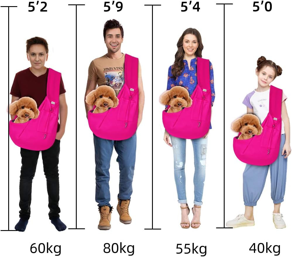 Small Pet Sling Carrier-Hands Free Reversible Pet Papoose Bag Tote Bag with a Pocket Safety Belt Dog Cat for Outdoor Travel Rose Red