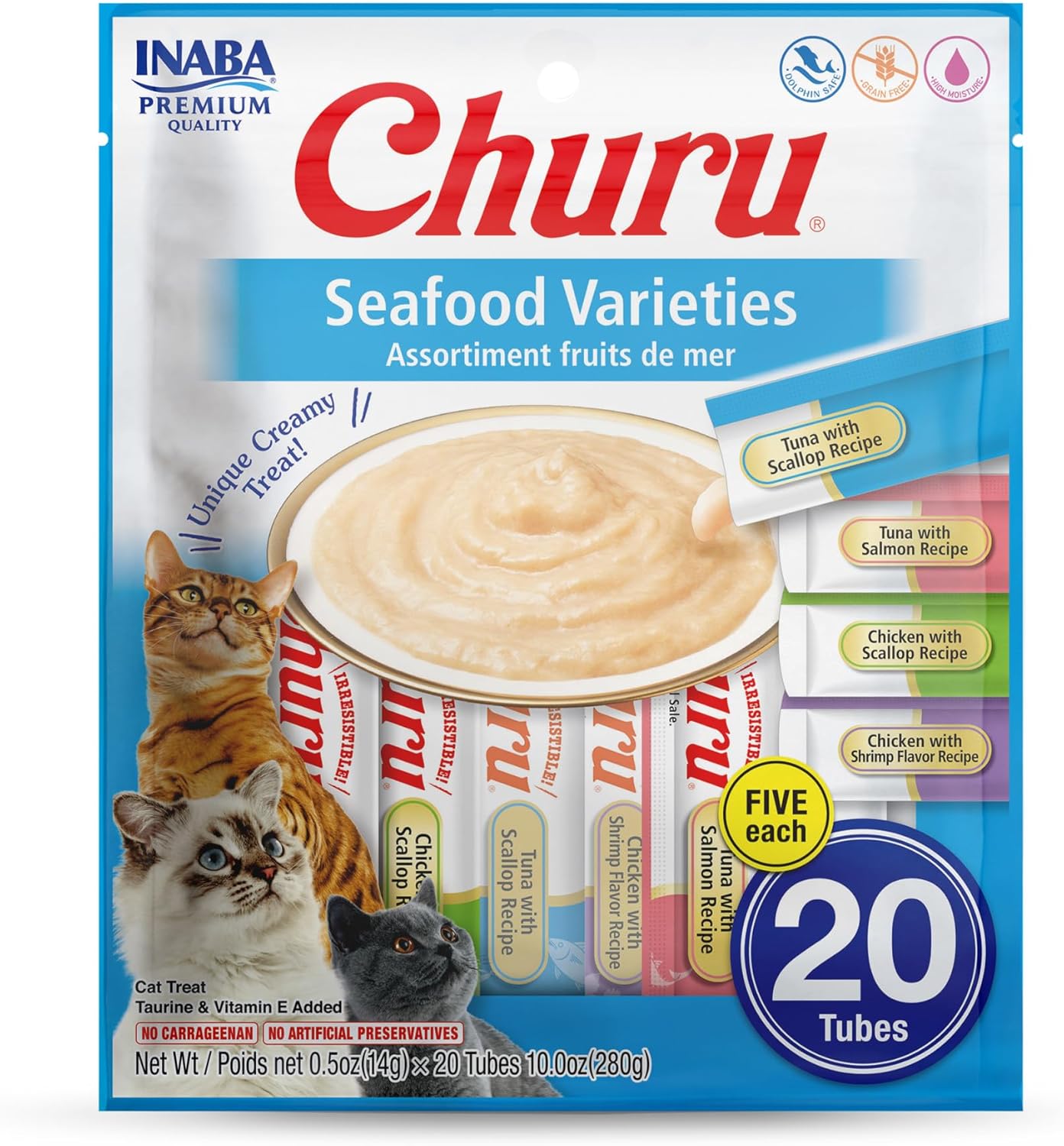 Delicious Churu Cat Treats - Lickable, Creamy Purée with Tuna & Chicken Flavor, Grain-Free Hydration Snack for Cats - 50 Convenient 0.5 oz Tubes!