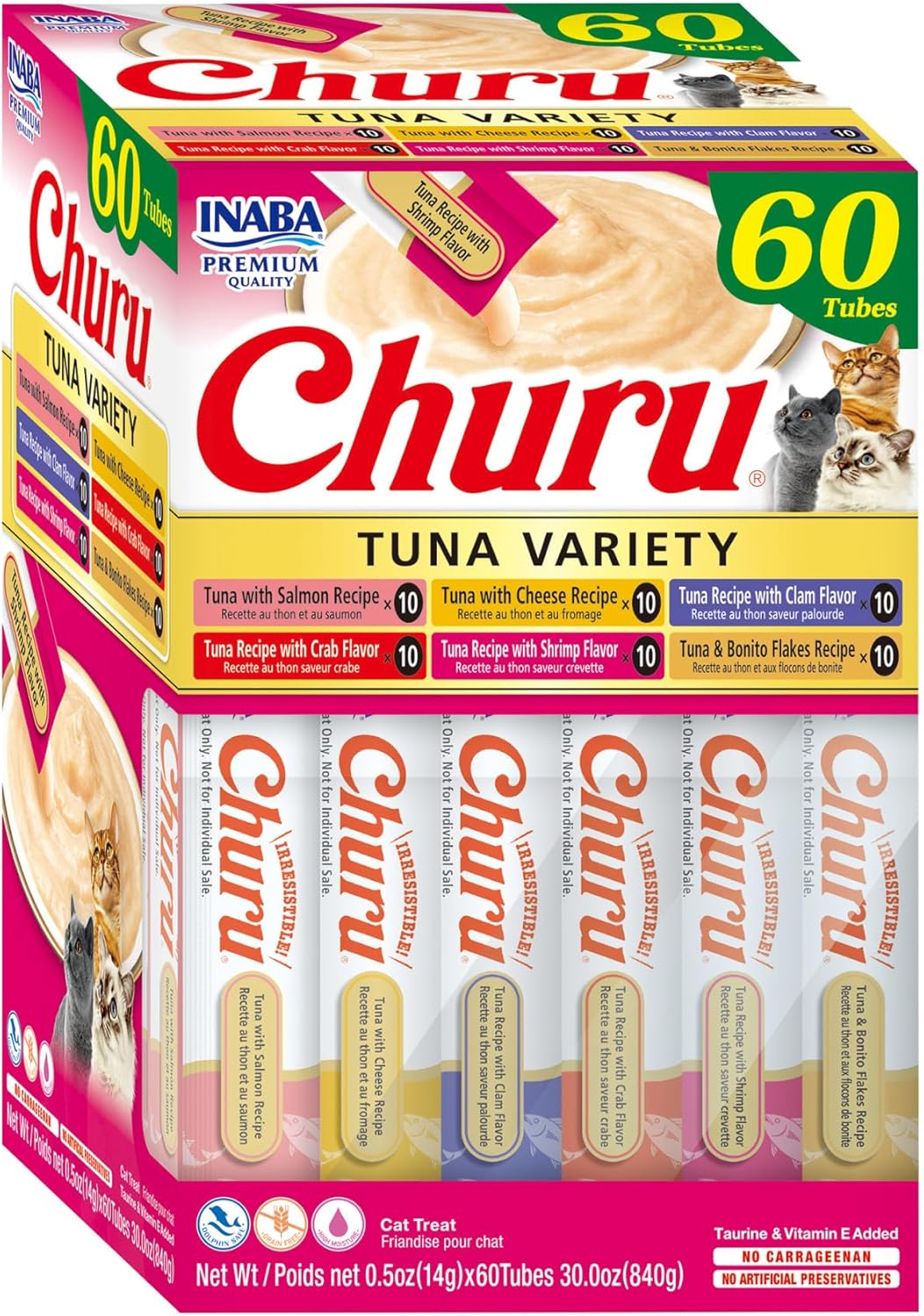 Delicious Churu Cat Treats - Lickable, Creamy Purée with Tuna & Chicken Flavor, Grain-Free Hydration Snack for Cats - 50 Convenient 0.5 oz Tubes!