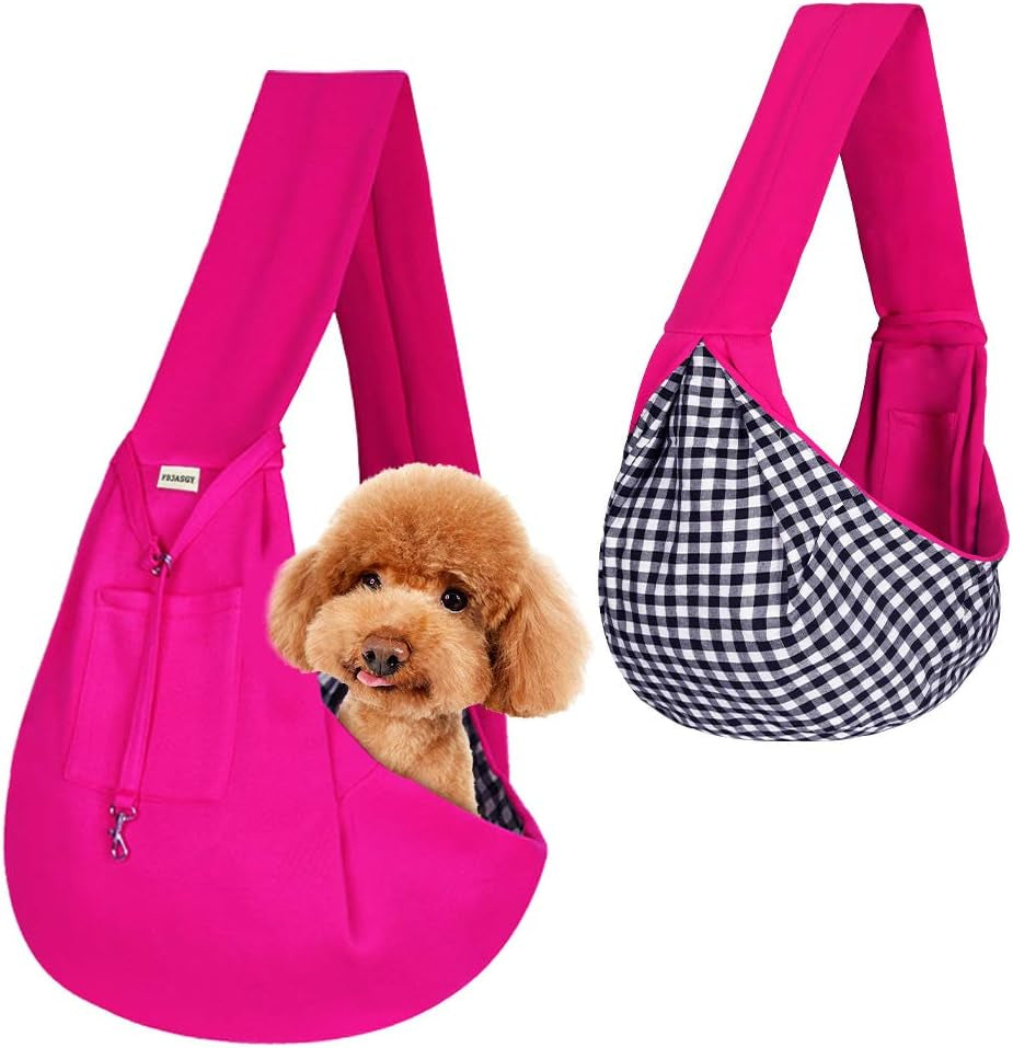 Small Pet Sling Carrier-Hands Free Reversible Pet Papoose Bag Tote Bag with a Pocket Safety Belt Dog Cat for Outdoor Travel Rose Red