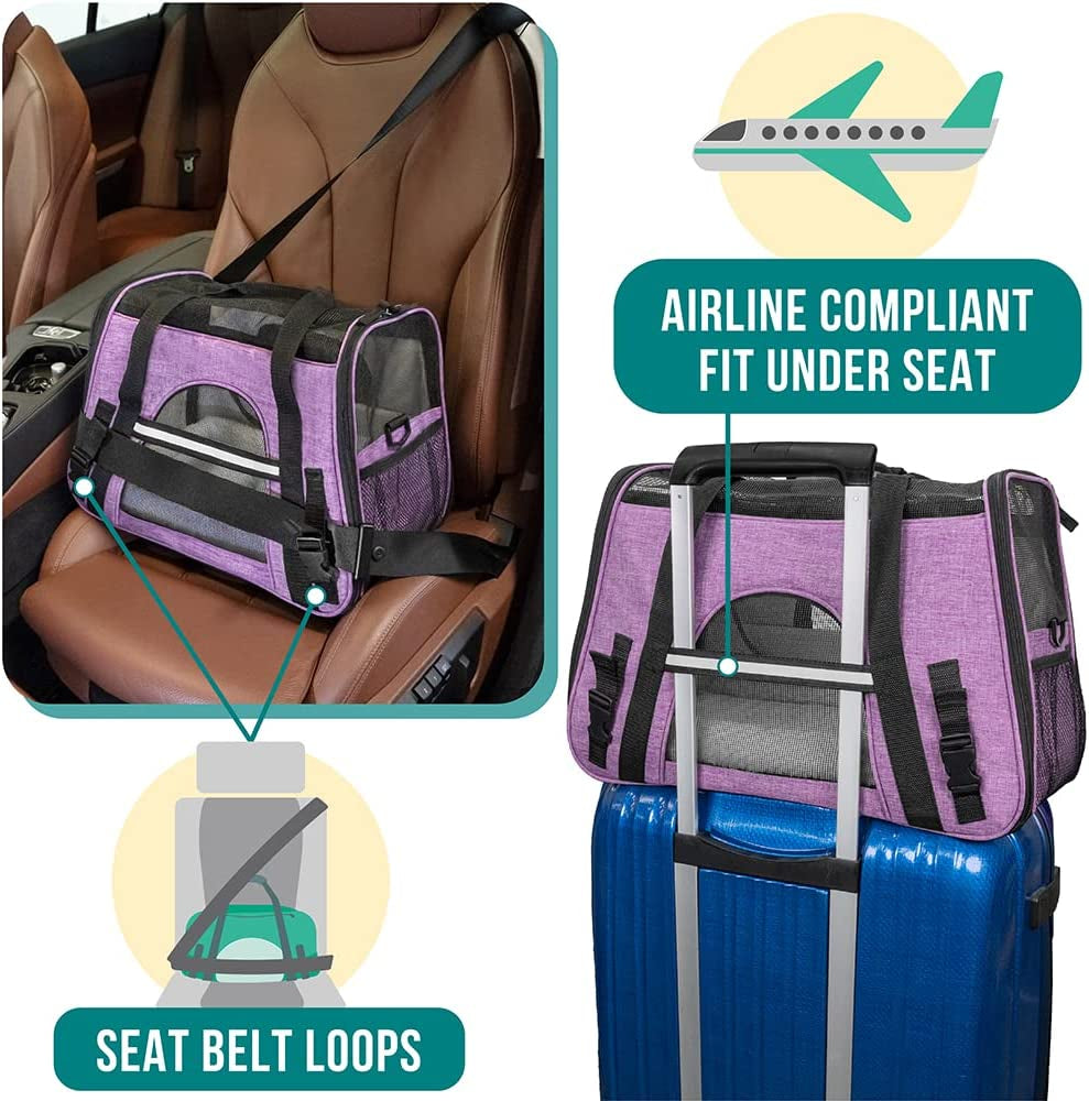 Airline Approved Pet Carrier for Cat, Soft Sided Dog Carrier for Small Dog, Cat Travel Supplies Accessories for Indoor Cat, Ventilated Pet Carrying Bag Medium Kitten Puppy
