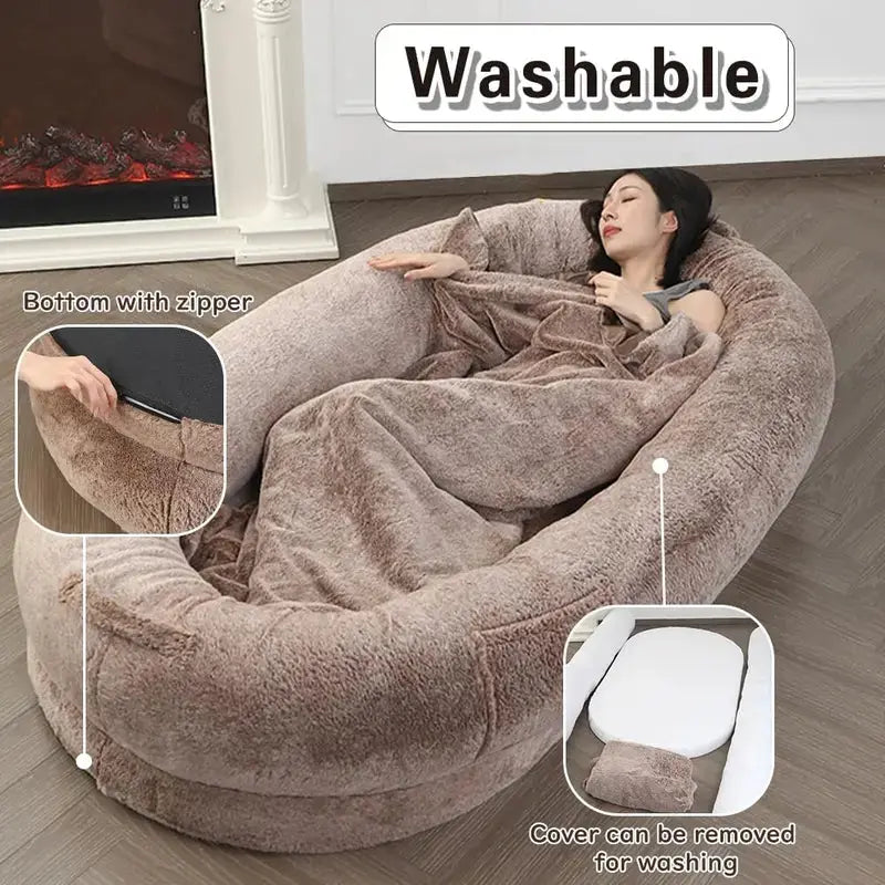 Oversized Human Dog Bed with Soft Blanket & Pillow - Washable 72"x43" Bean Bag for Pets and People