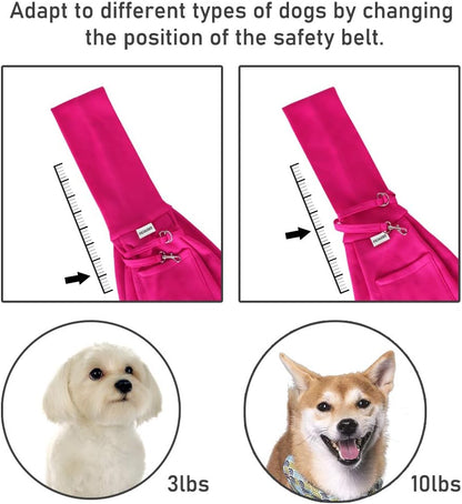 Small Pet Sling Carrier-Hands Free Reversible Pet Papoose Bag Tote Bag with a Pocket Safety Belt Dog Cat for Outdoor Travel Rose Red