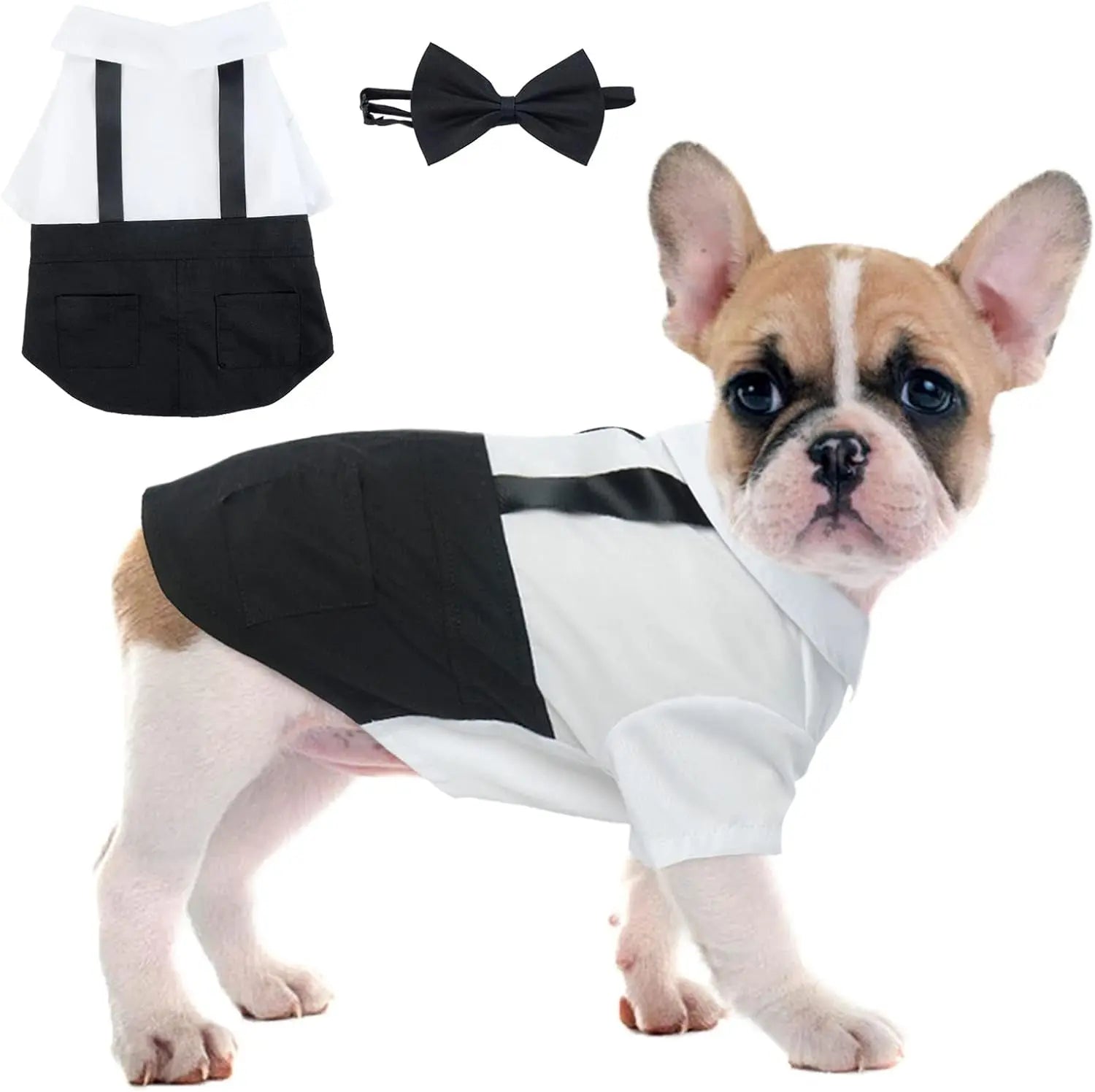 Elegant Black Tuxedo Dog Costume with Bow Tie – Formal Pet Outfit for Weddings, Halloween, and Special Occasions