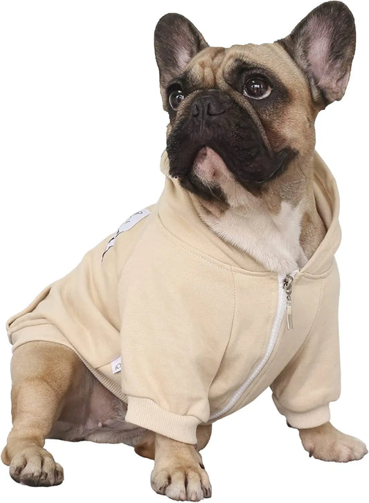 French Bulldog Frenchie Clothes Hoodies for Dogs Pug English Boston Terrier Bully Pitbull Corgi Sweatshirt Sweater Clothing Puppy - Khaki/Small