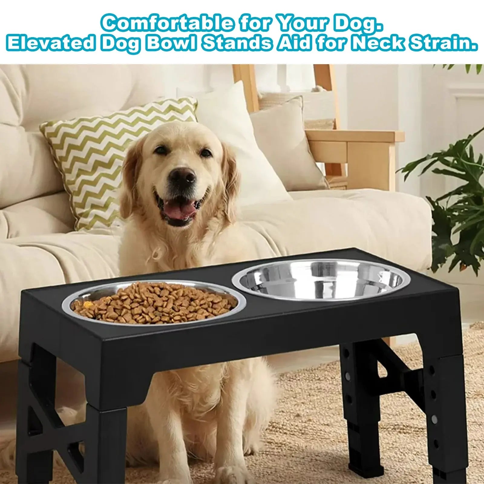 Elevated Dog Bowls - 5 Heights Adjustable Raised Dog Food Bowls with 2 Stainless Steel for Small Medium Large Dogs Cats