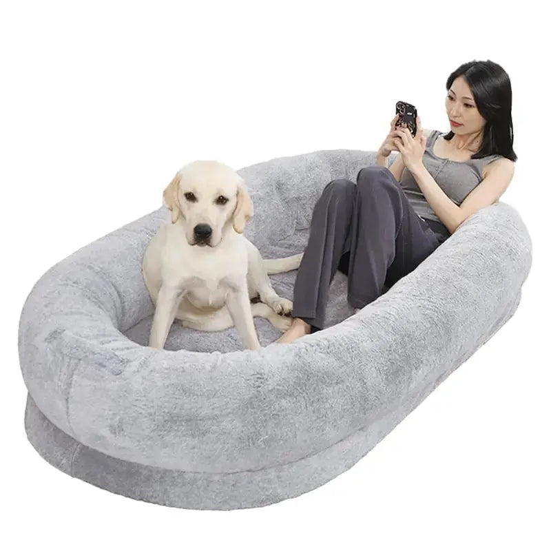 Oversized Human Dog Bed with Soft Blanket & Pillow - Washable 72"x43" Bean Bag for Pets and People