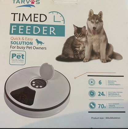 Automatic Pet Feeder for Cats and Dogs - Dry or Wet Food Dispenser - 6 Meal Tray