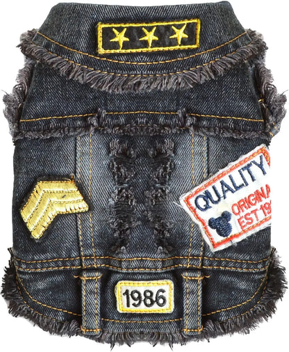 Cool Blue Dog Jean Jacket Small Pet Outfits Dog Clothes for Small Medium Dogs Cats Boys Girls Pet Vest Denim Coats Puppy Shirts Doggy Costume Clothing for Shih Tzu Chihuahua Yorkie Teacup