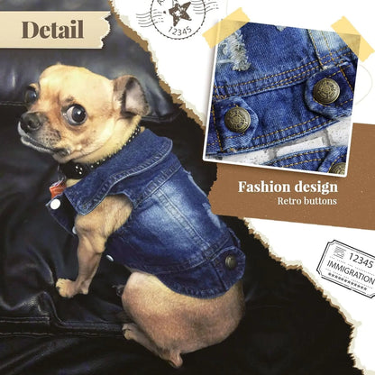 Cool Blue Dog Jean Jacket Small Pet Outfits Dog Clothes for Small Medium Dogs Cats Boys Girls Pet Vest Denim Coats Puppy Shirts Doggy Costume Clothing for Shih Tzu Chihuahua Yorkie Teacup