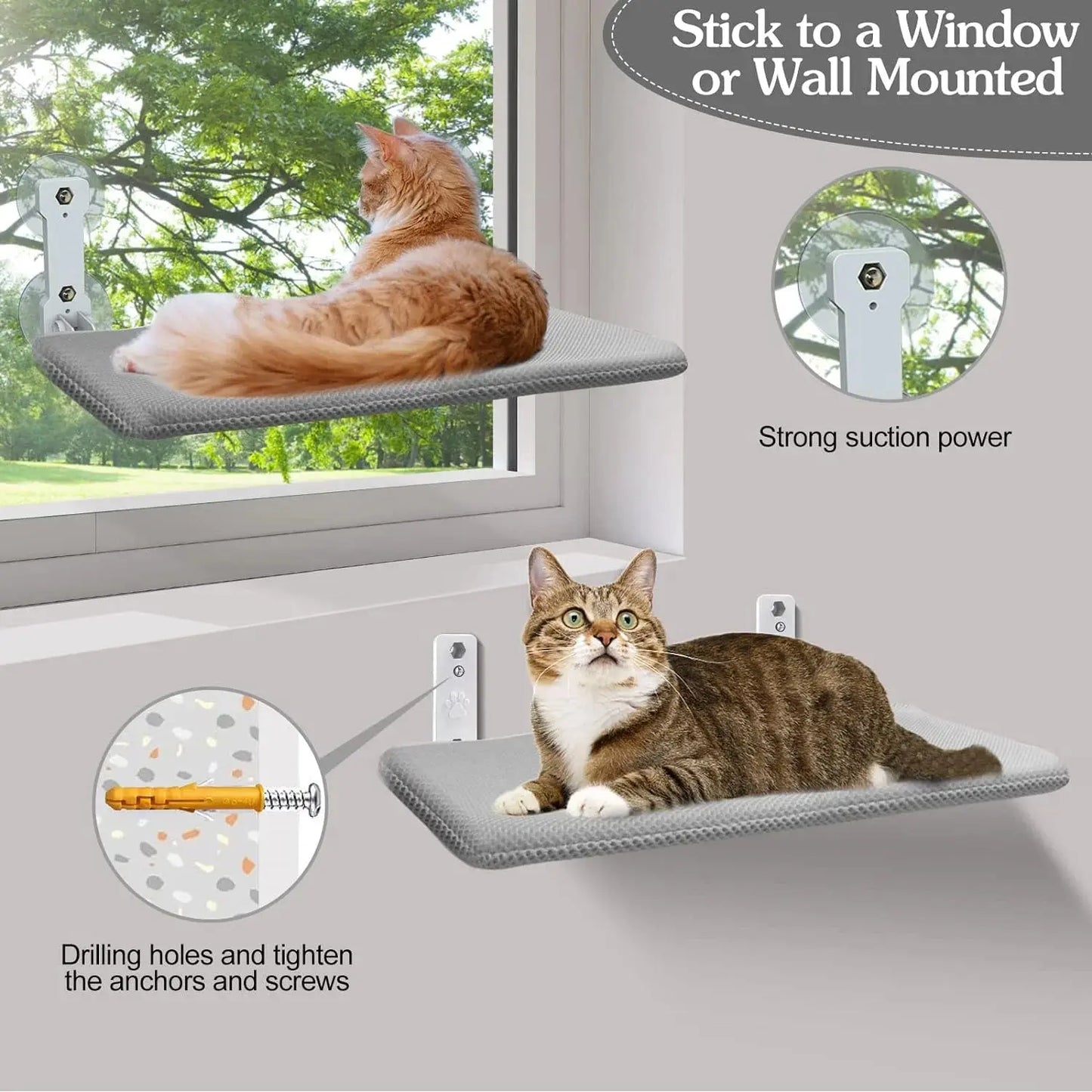 Cat Bed Window Perch, Kitten Hammock & Shelf for Wall, Foldable Pet Beds 