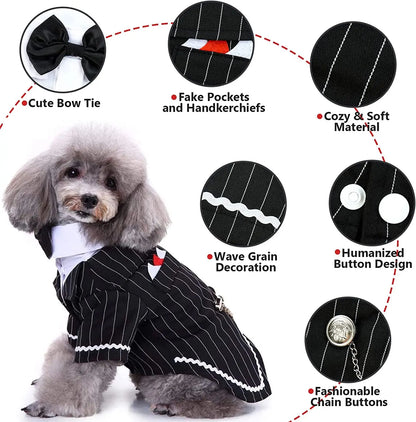 Elegant Black Tuxedo Dog Costume with Bow Tie – Formal Pet Outfit for Weddings, Halloween, and Special Occasions