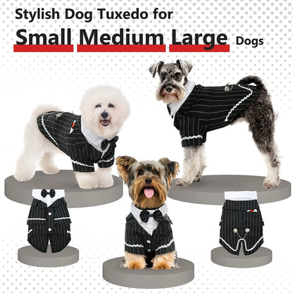 Elegant Black Tuxedo Dog Costume with Bow Tie – Formal Pet Outfit for Weddings, Halloween, and Special Occasions