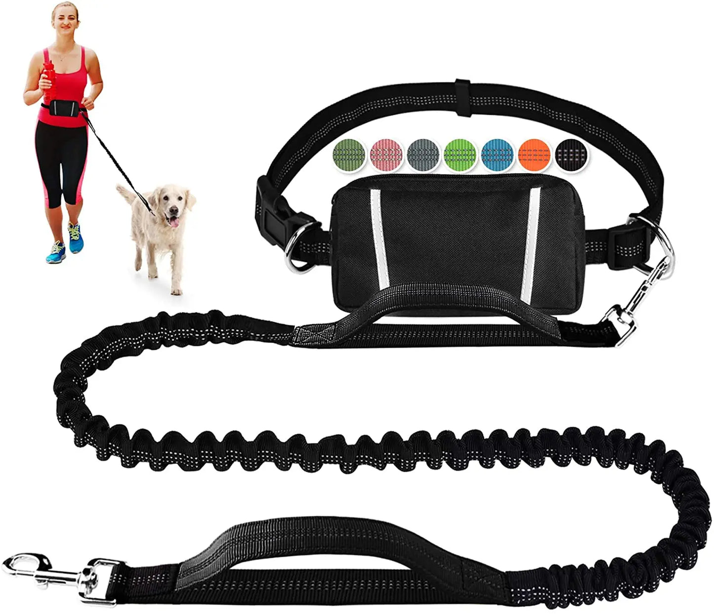 Ultimate Hands-Free Dog Leash with Dual Handles and Zipper Pouch for Medium to Large Dogs