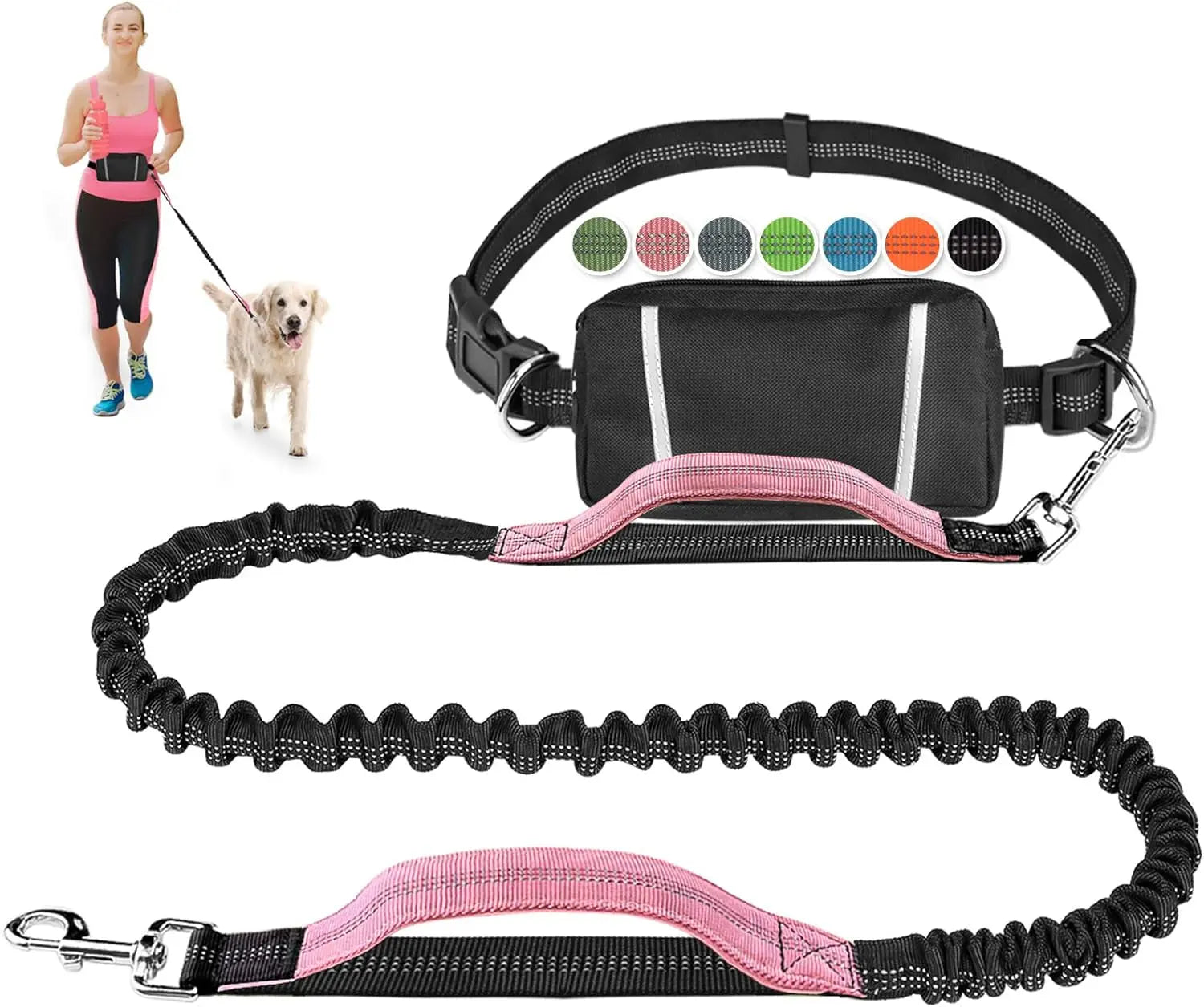 Ultimate Hands-Free Dog Leash with Dual Handles and Zipper Pouch for Medium to Large Dogs