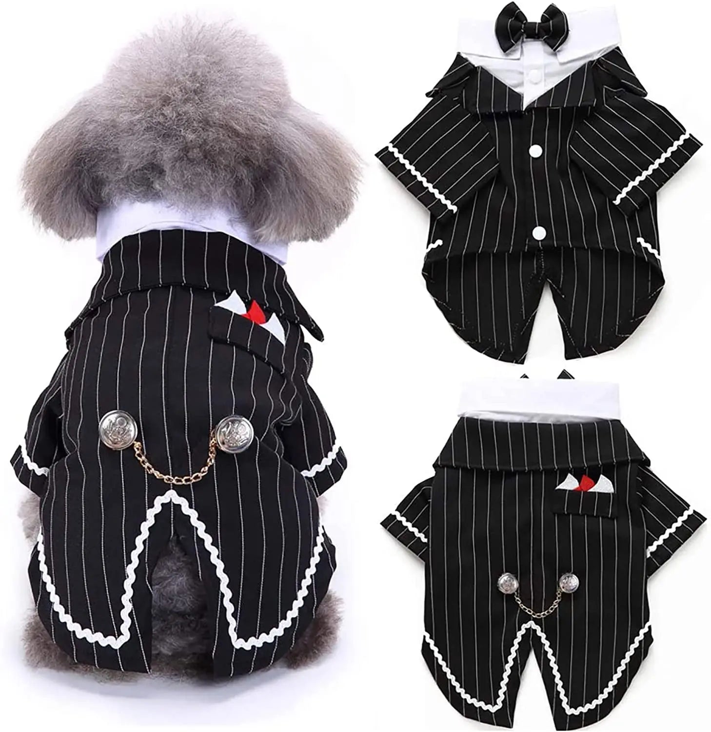 Elegant Black Tuxedo Dog Costume with Bow Tie – Formal Pet Outfit for Weddings, Halloween, and Special Occasions