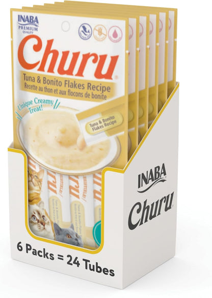 Delicious Churu Cat Treats - Lickable, Creamy Purée with Tuna & Chicken Flavor, Grain-Free Hydration Snack for Cats - 50 Convenient 0.5 oz Tubes!