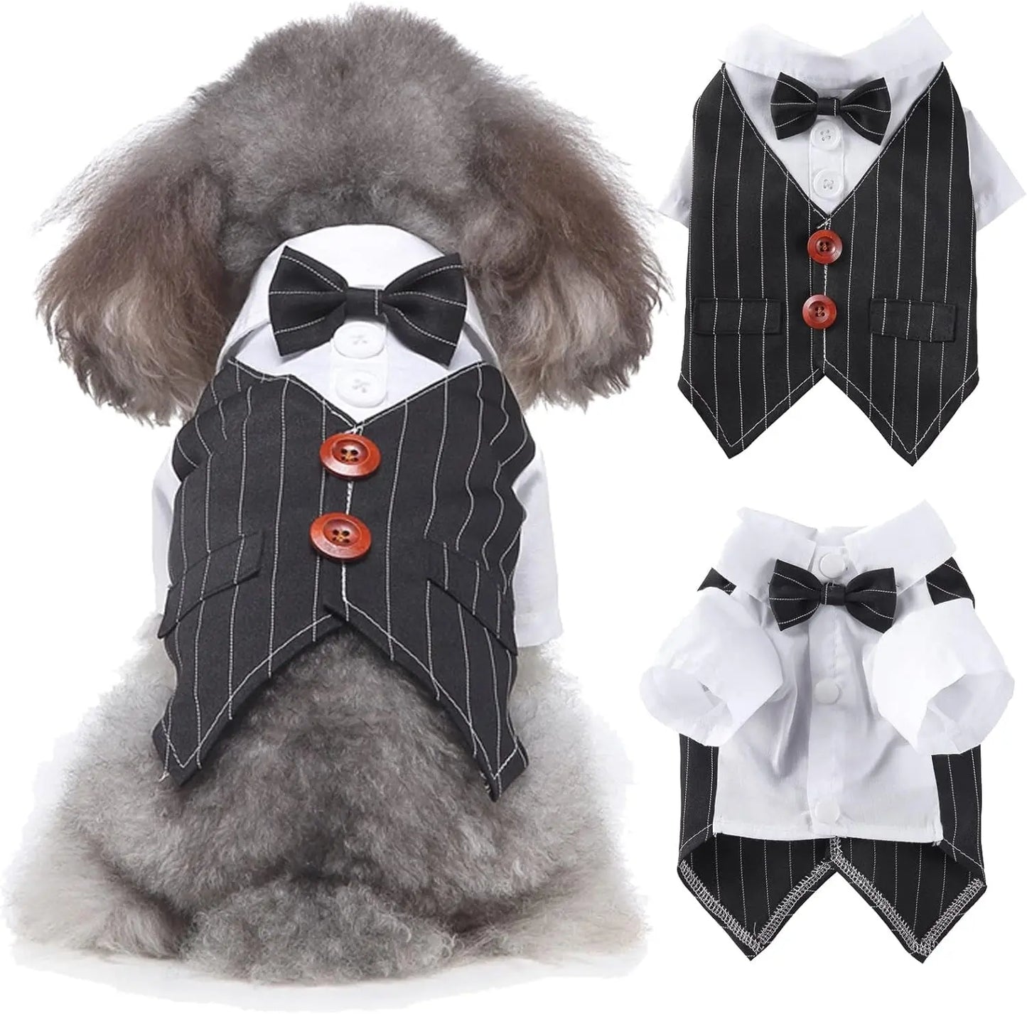 Elegant Black Tuxedo Dog Costume with Bow Tie – Formal Pet Outfit for Weddings, Halloween, and Special Occasions