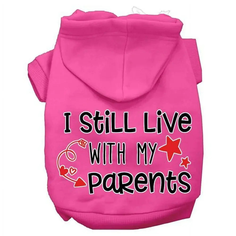 62-452 BPKMD Still Live with My Parents Screen Print Dog Hoodie, Bright Pink - Medium