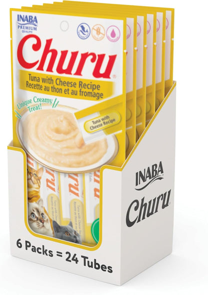 Delicious Churu Cat Treats - Lickable, Creamy Purée with Tuna & Chicken Flavor, Grain-Free Hydration Snack for Cats - 50 Convenient 0.5 oz Tubes!