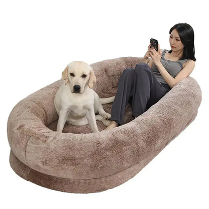 Oversized Human Dog Bed with Soft Blanket & Pillow - Washable 72"x43" Bean Bag for Pets and People