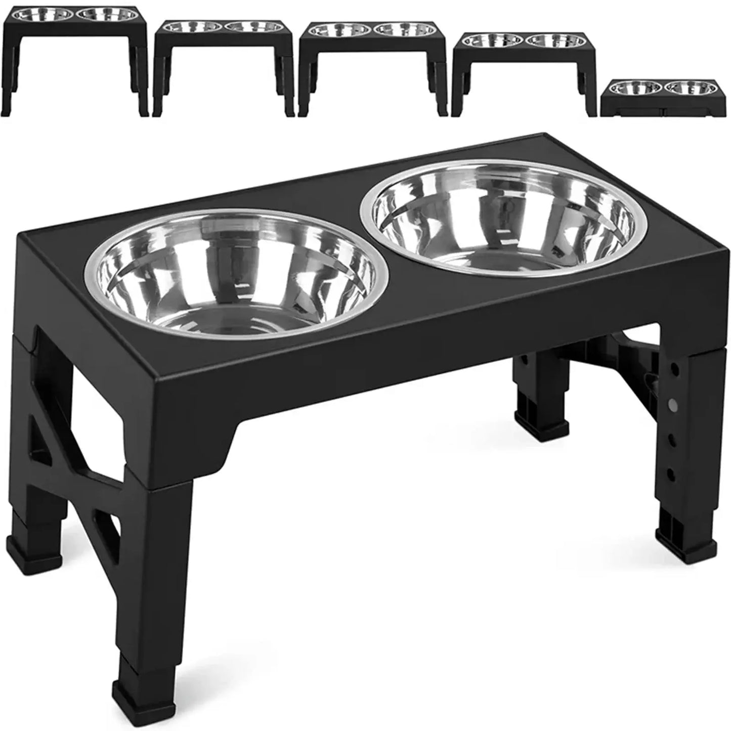 Elevated Dog Bowls - 5 Heights Adjustable Raised Dog Food Bowls with 2 Stainless Steel for Small Medium Large Dogs Cats