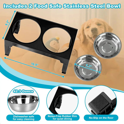 Elevated Dog Bowls - 5 Heights Adjustable Raised Dog Food Bowls with 2 Stainless Steel for Small Medium Large Dogs Cats