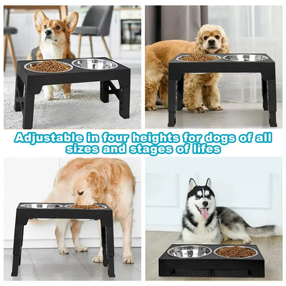 Elevated Dog Bowls - 5 Heights Adjustable Raised Dog Food Bowls with 2 Stainless Steel for Small Medium Large Dogs Cats