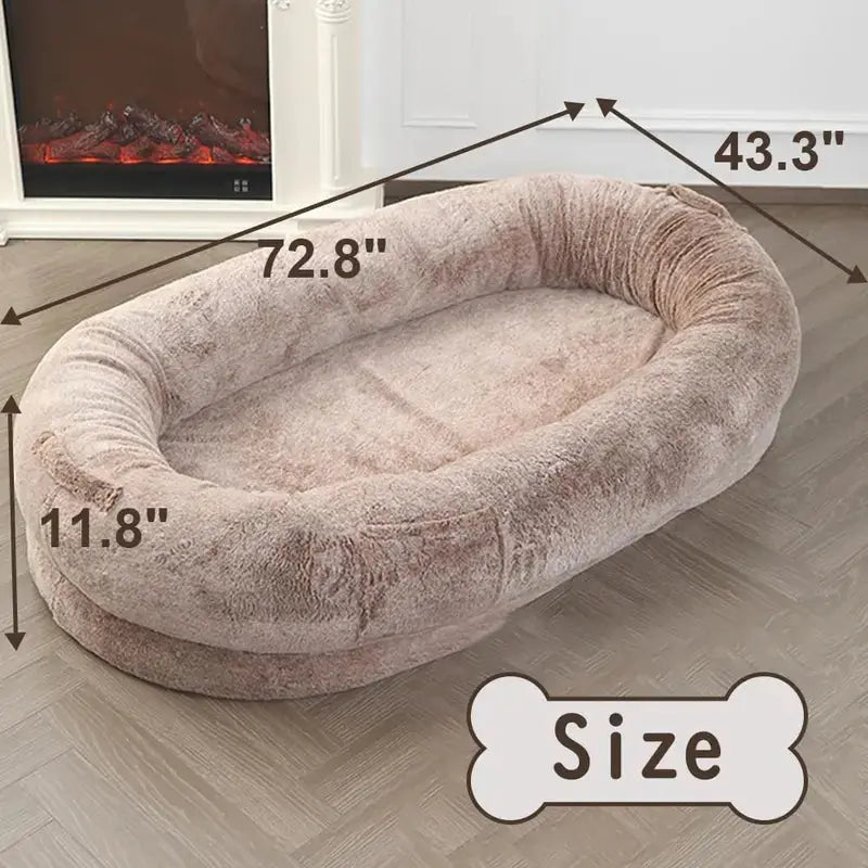 Oversized Human Dog Bed with Soft Blanket & Pillow - Washable 72"x43" Bean Bag for Pets and People