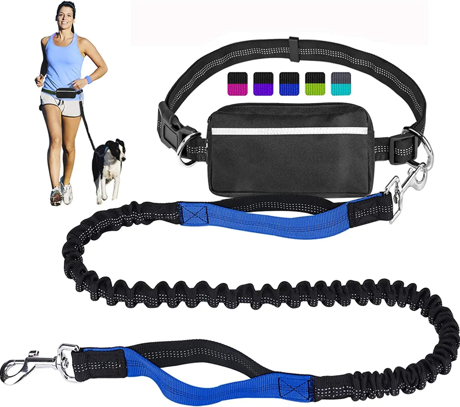 Ultimate Hands-Free Dog Leash with Dual Handles and Zipper Pouch for Medium to Large Dogs